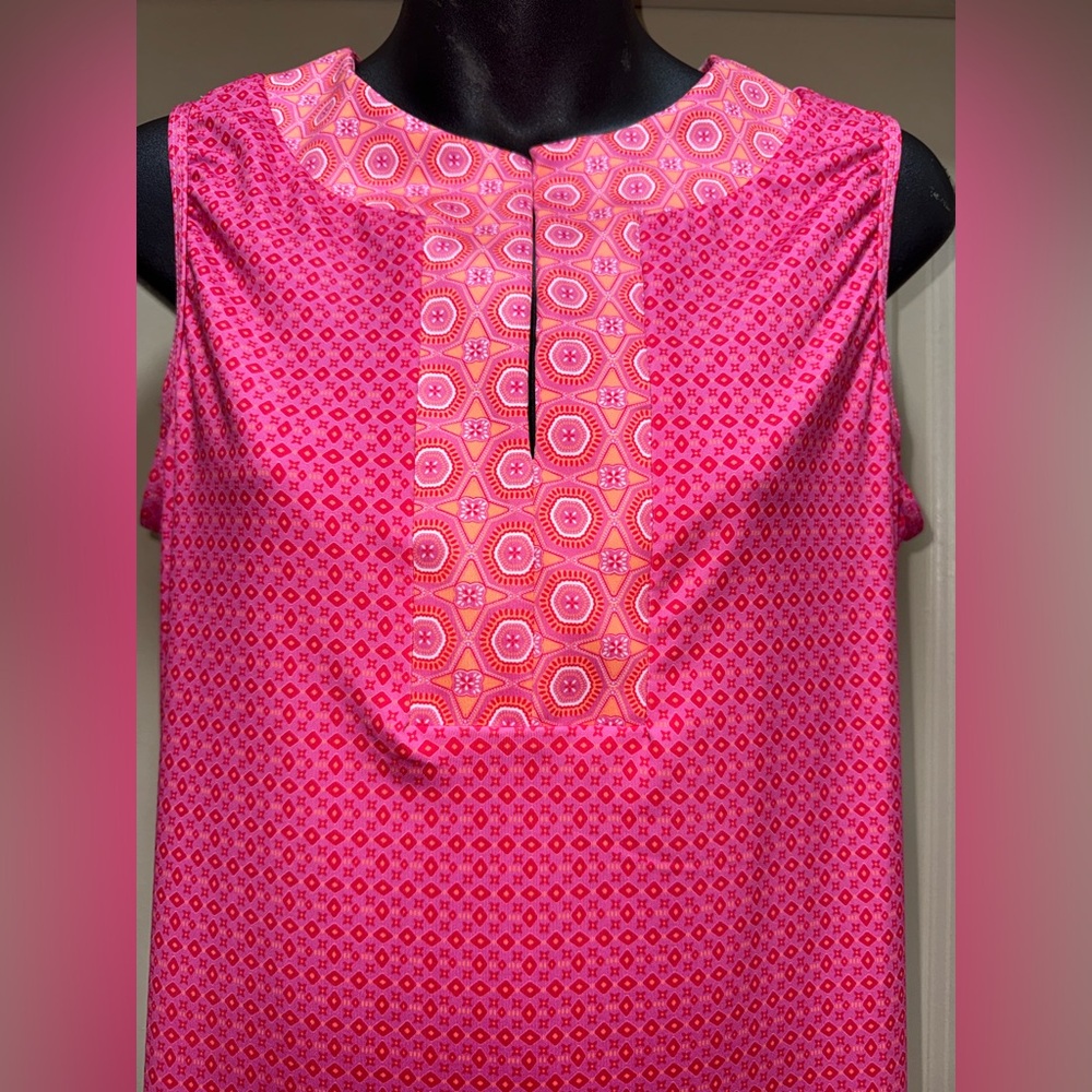 Cabana Life Pink V-neck Sleeveless Tunic Retro Geo Dress M - Picture 7 of 14